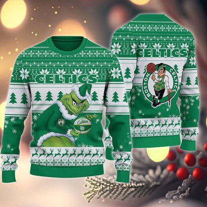 Boston Celtics Grinch Christmas Ugly Sweater