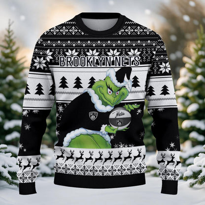 Brooklyn Nets Grinch Christmas Ugly Sweater