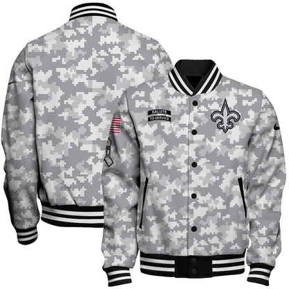 New Orleans Saints National Football League 2026 Arctic Camo Unisex Varsity Jacket