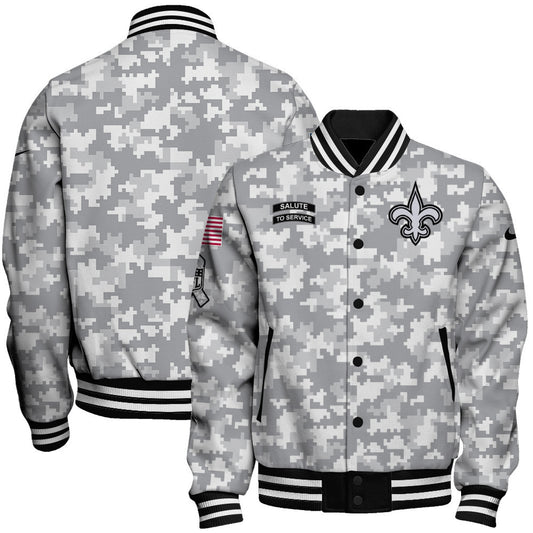 New Orleans Saints National Football League 2026 Arctic Camo Unisex Varsity Jacket