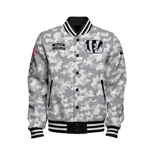 Cincinnati Bengals National Football League 2026 Arctic Camo Unisex Varsity Jacket