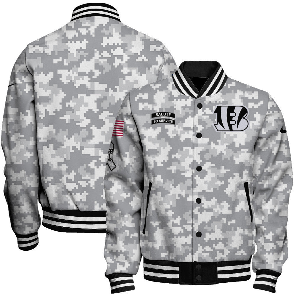 Cincinnati Bengals National Football League 2026 Arctic Camo Unisex Varsity Jacket