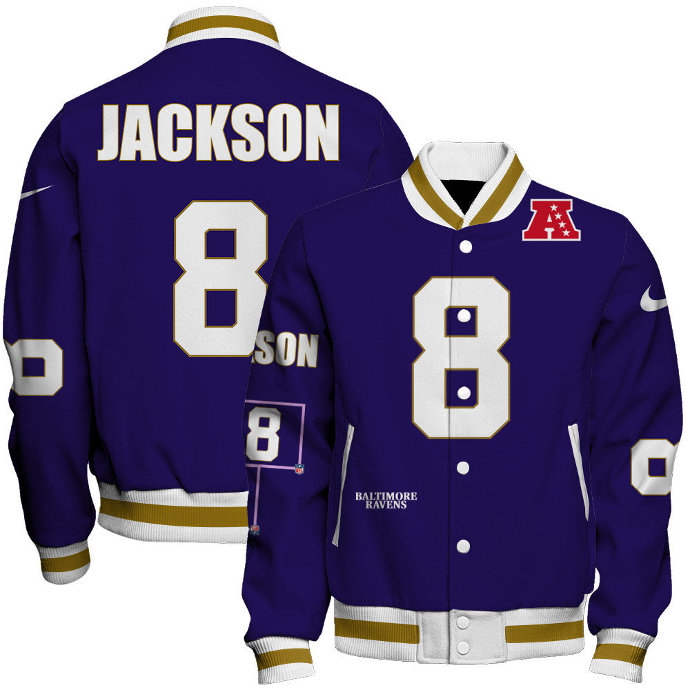 Lamar Jackson #8 Baltimore Ravens National Football League 2026 Unique Design Unisex Varsity Jacket