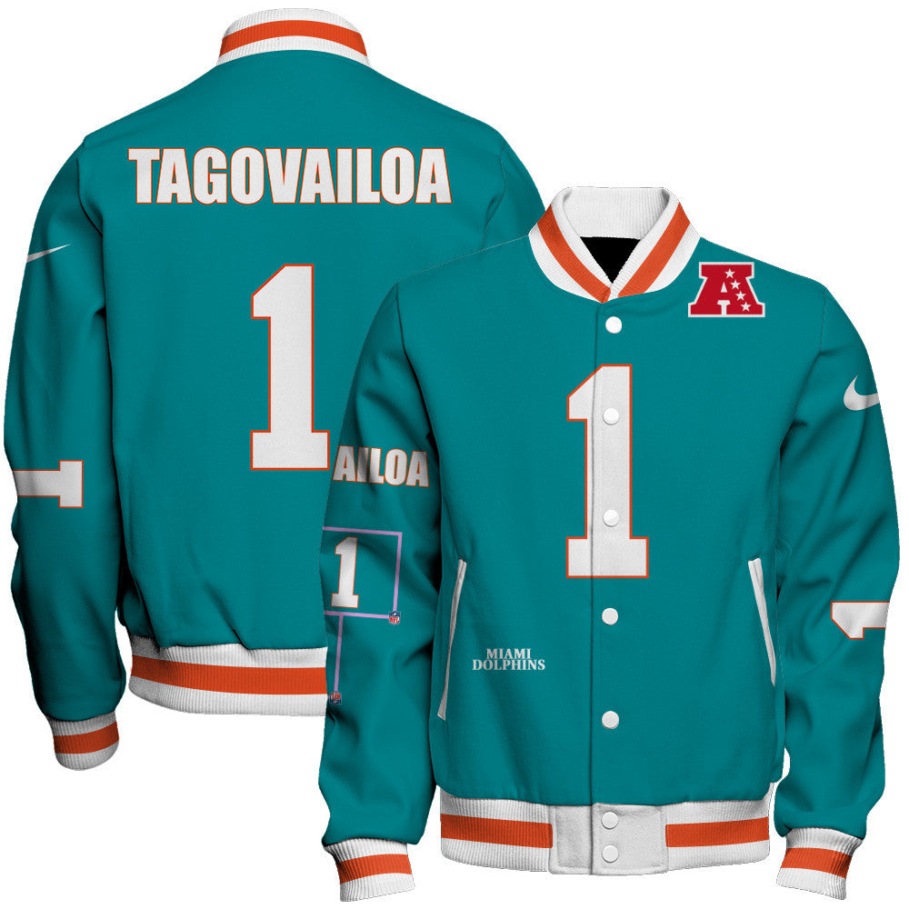 Tua Tagovailoa #1 Miami Dolphins National Football League 2026 Unique Design Unisex Varsity Jacket