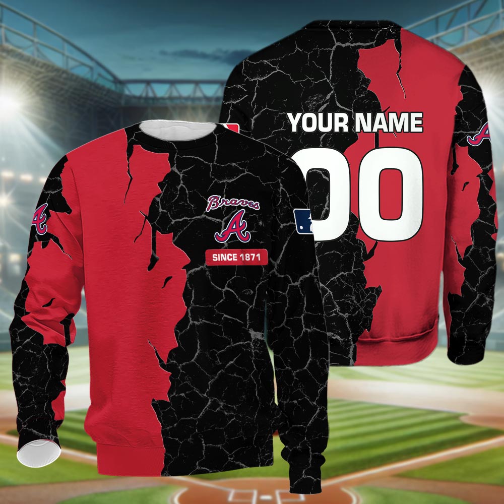 Atlanta Braves 3d Cracked Design Personalized Apparel