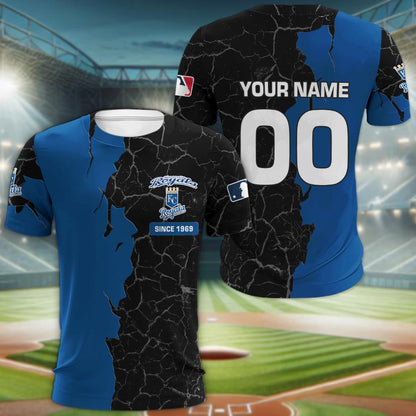 Kansas City Royals 3d Cracked Design Personalized Apparel