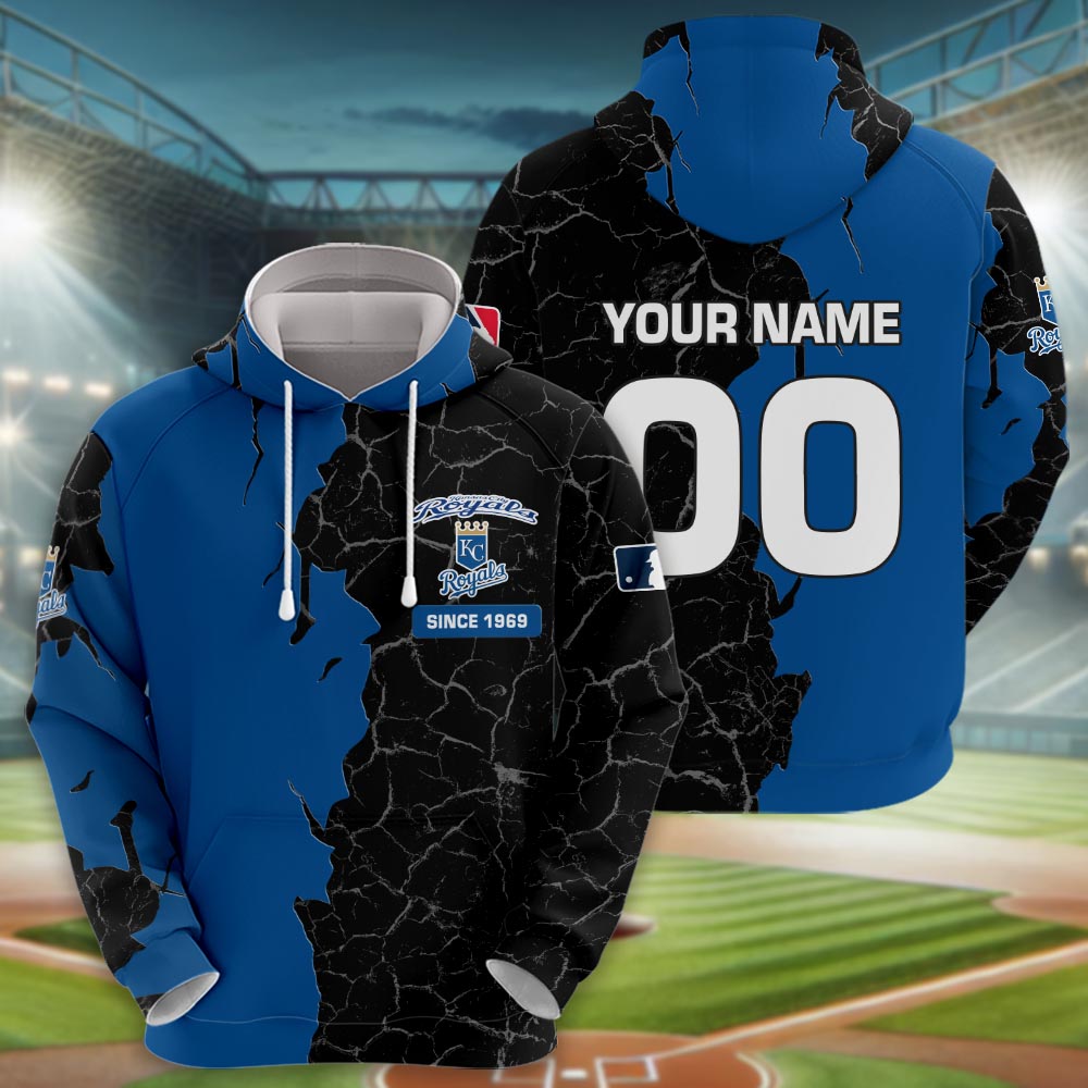 Kansas City Royals 3d Cracked Design Personalized Apparel