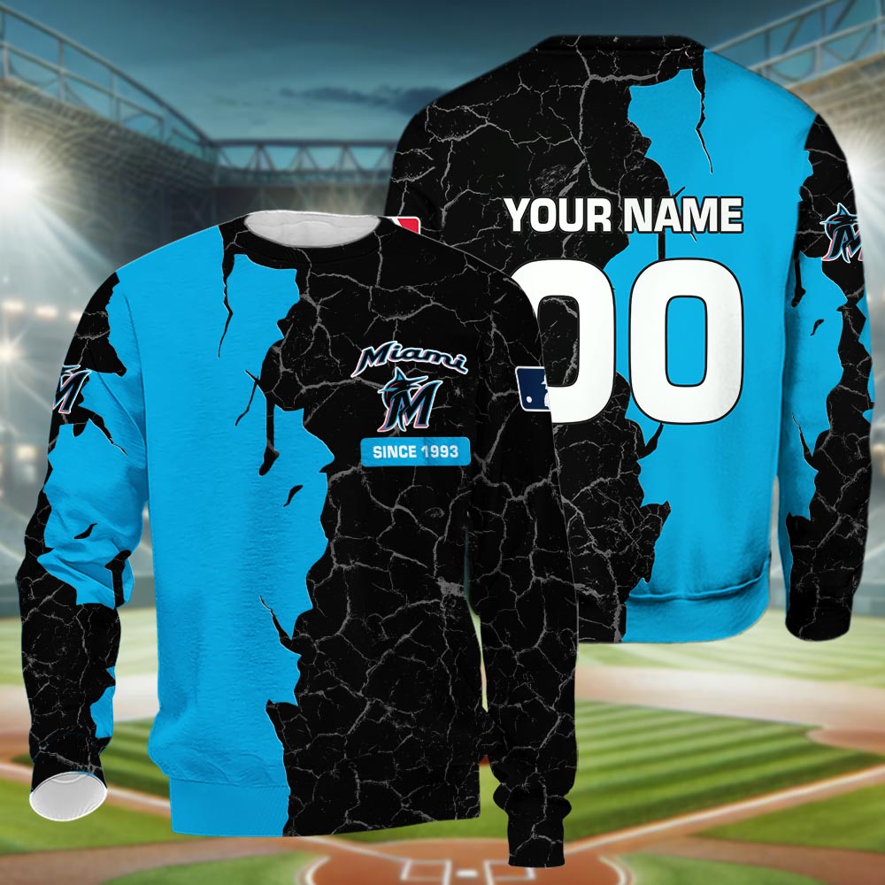 Miami Marlins 3d Cracked Design Personalized Apparel