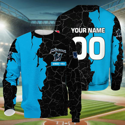 Miami Marlins 3d Cracked Design Personalized Apparel