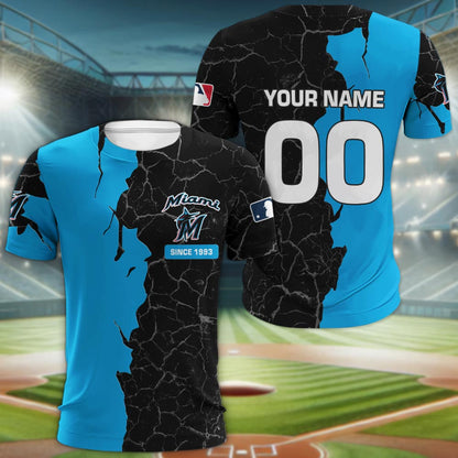 Miami Marlins 3d Cracked Design Personalized Apparel