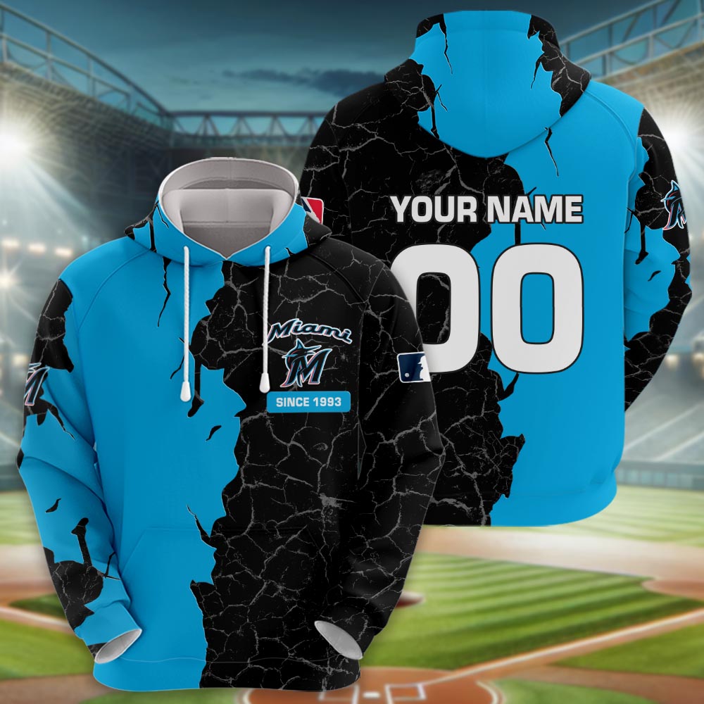 Miami Marlins 3d Cracked Design Personalized Apparel