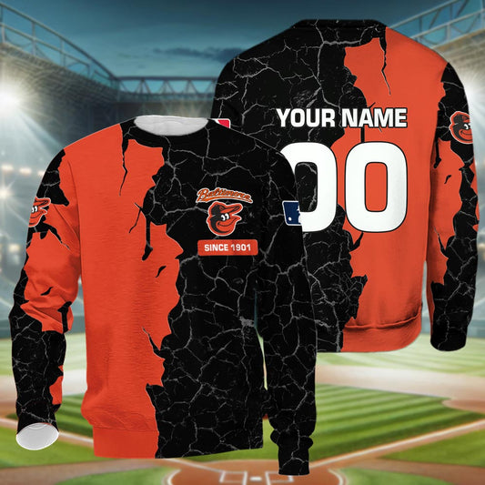 Baltimore Orioles 3d Cracked Design Personalized Apparel