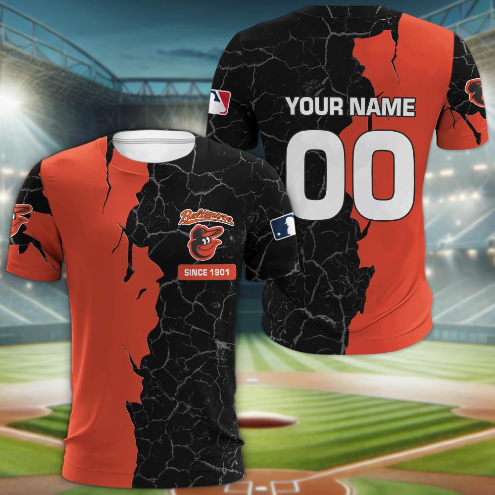 Baltimore Orioles 3d Cracked Design Personalized Apparel