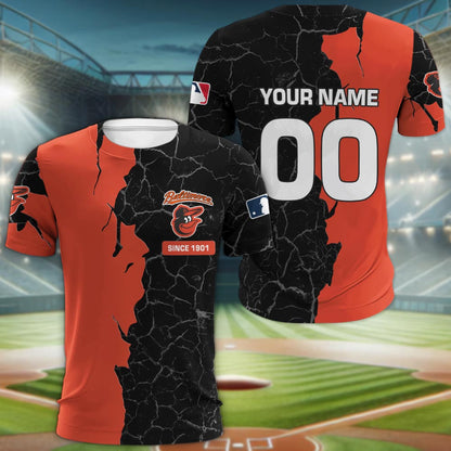 Baltimore Orioles 3d Cracked Design Personalized Apparel