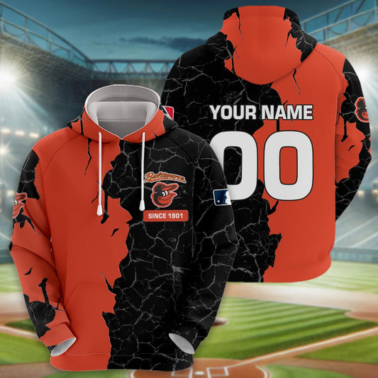 Baltimore Orioles 3d Cracked Design Personalized Apparel