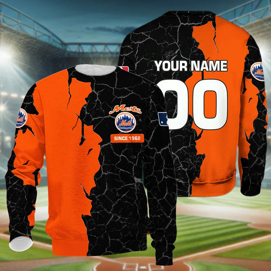 New York Mets 3d Cracked Design Personalized Apparel