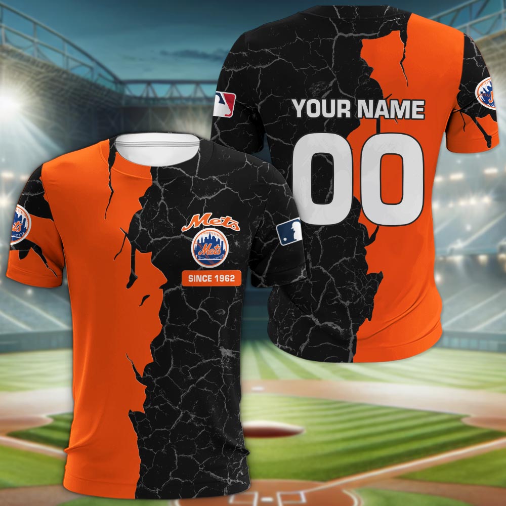 New York Mets 3d Cracked Design Personalized Apparel