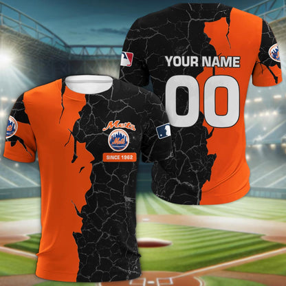 New York Mets 3d Cracked Design Personalized Apparel