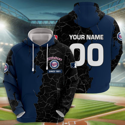 Minnesota Twins 3d Cracked Design Personalized Apparel