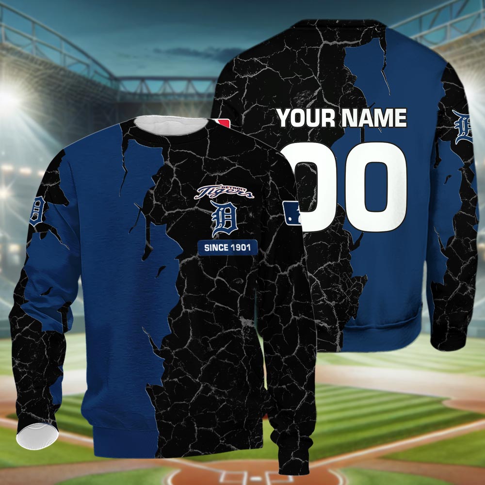 Detroit Tigers 3d Cracked Design Personalized Apparel
