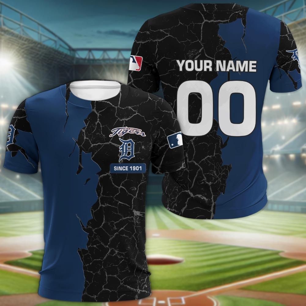 Detroit Tigers 3d Cracked Design Personalized Apparel