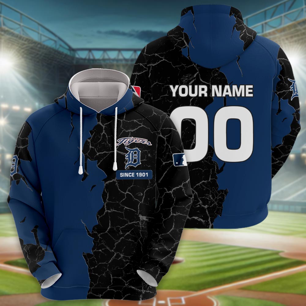 Detroit Tigers 3d Cracked Design Personalized Apparel