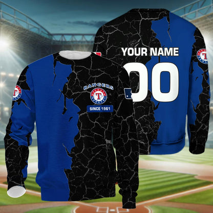 Texas Rangers 3d Cracked Design Personalized Apparel