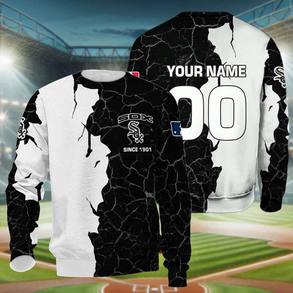 Chicago White Sox 3d Cracked Design Personalized Apparel