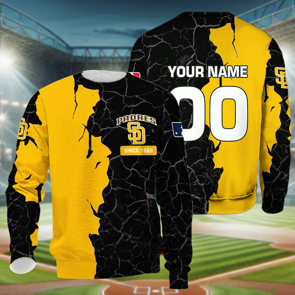 San Diego Padres 3d Cracked Design Personalized Apparel