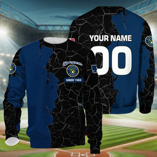 Milwaukee Brewers 3d Cracked Design Personalized Apparel