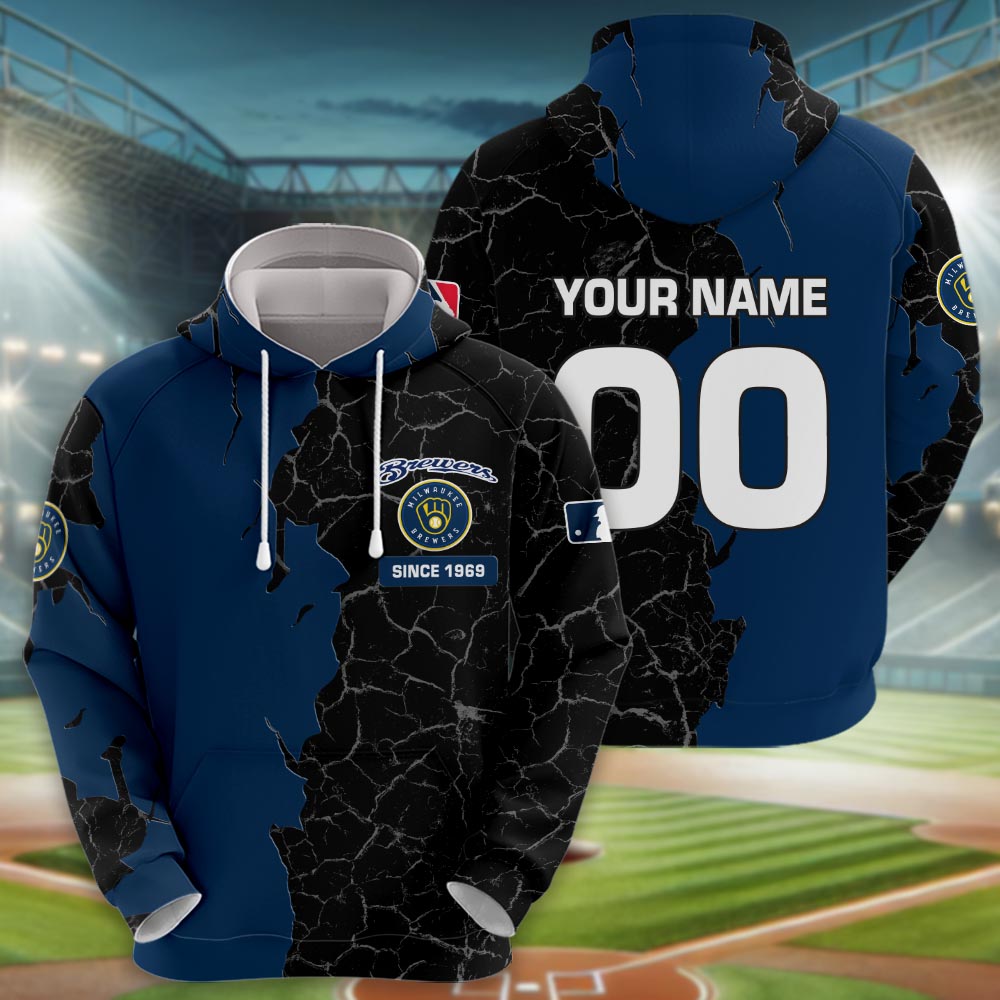 Milwaukee Brewers 3d Cracked Design Personalized Apparel