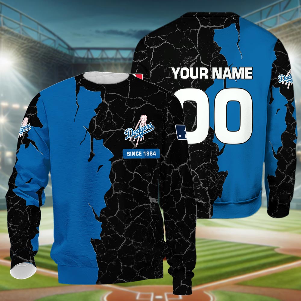 Los Angeles Dodgers 3d Cracked Design Personalized Apparel