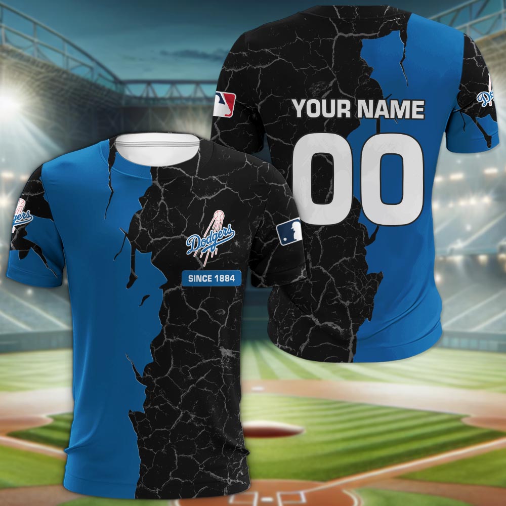 Los Angeles Dodgers 3d Cracked Design Personalized Apparel