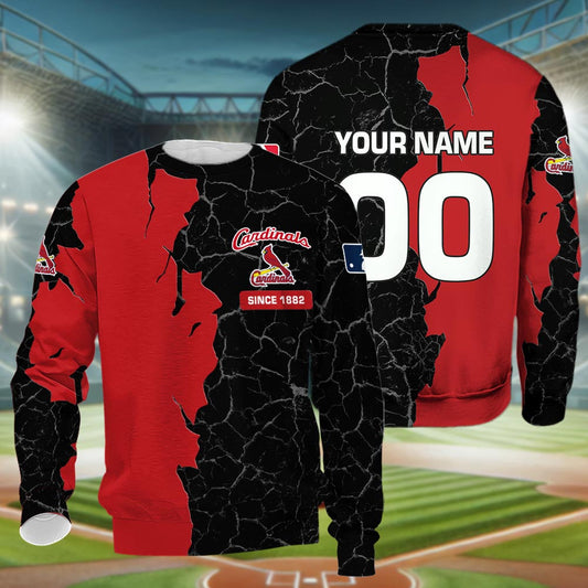 St. Louis Cardinals 3d Cracked Design Personalized Apparel