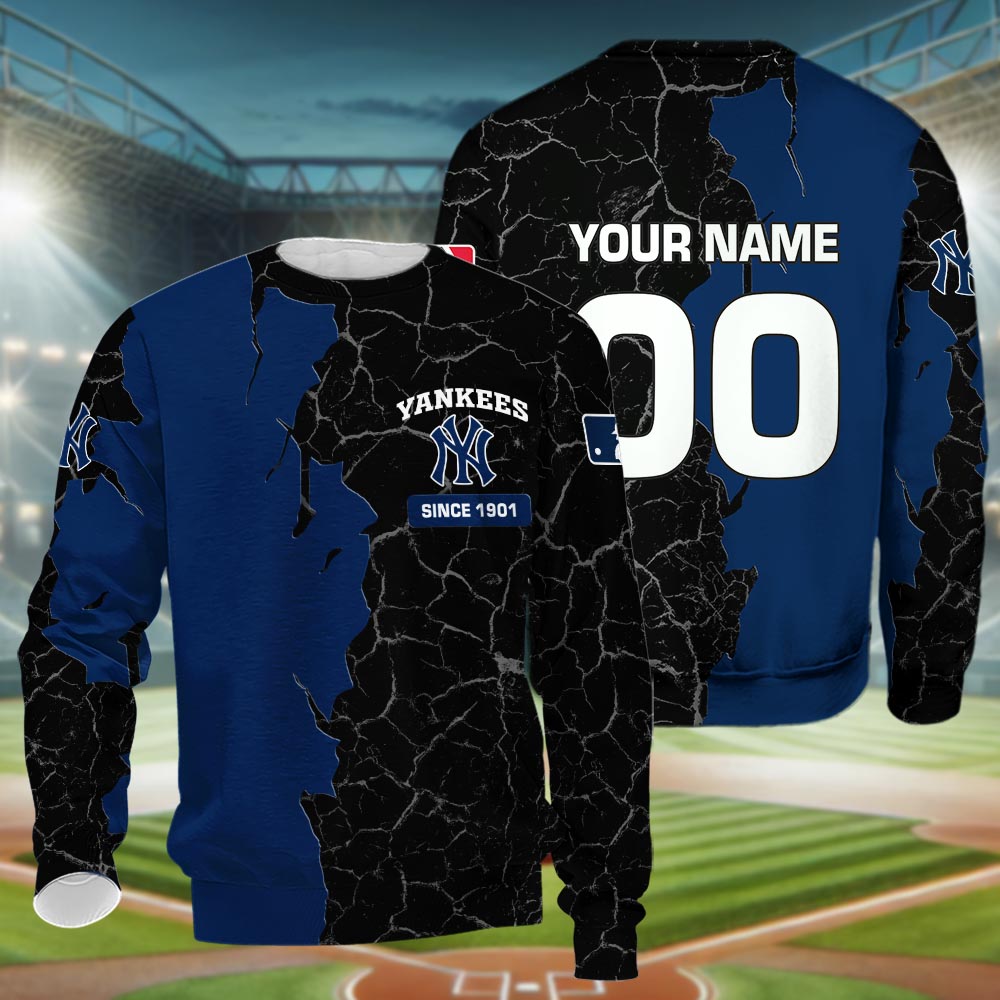 New York Yankees 3d Cracked Design Personalized Apparel