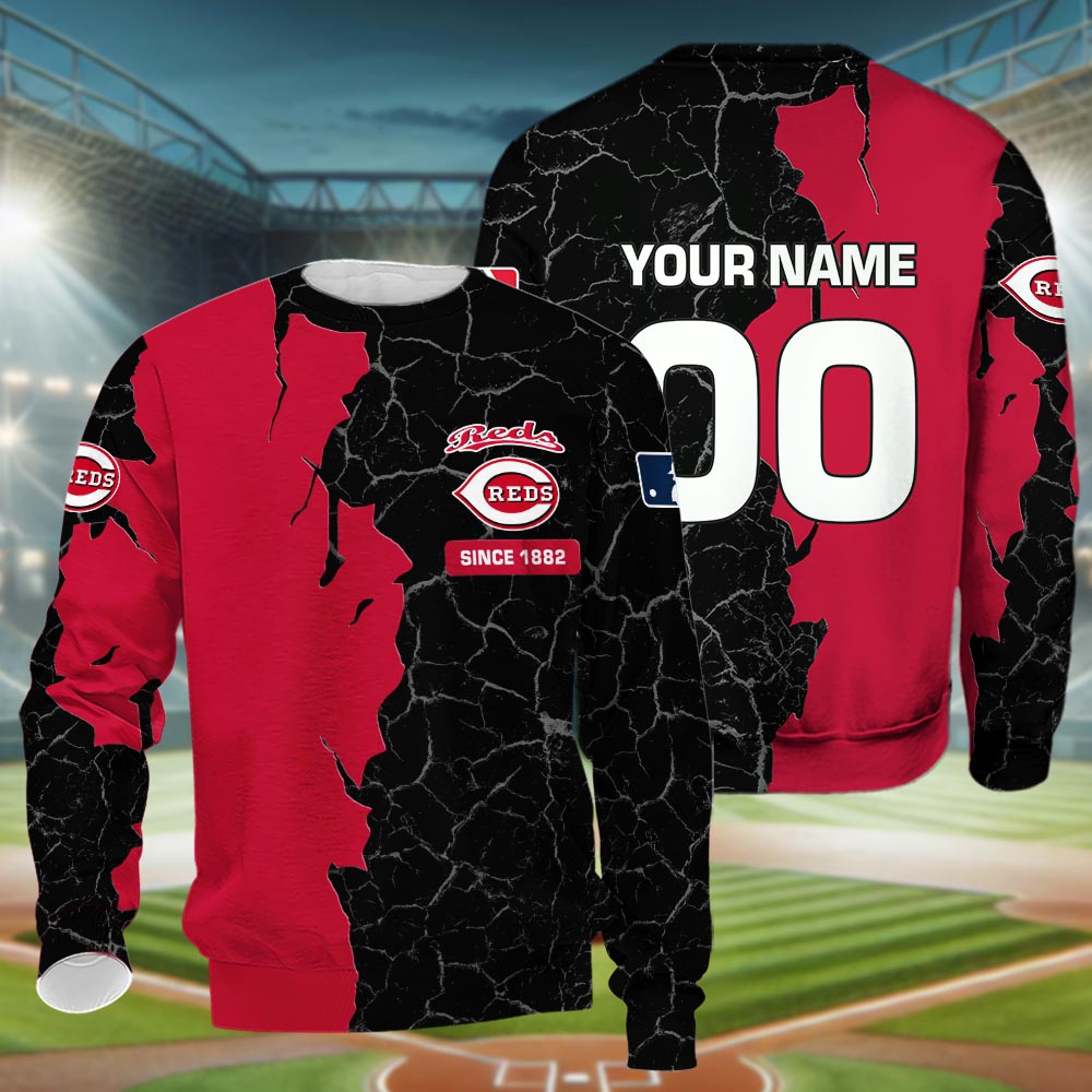 Cincinnati Reds 3d Cracked Design Personalized Apparel