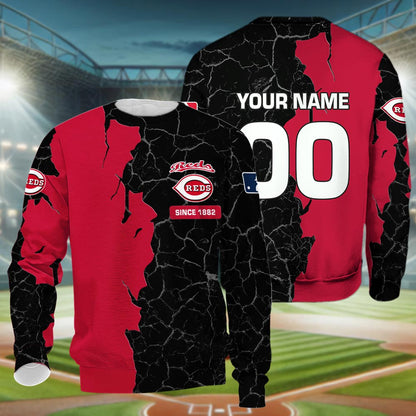 Cincinnati Reds 3d Cracked Design Personalized Apparel