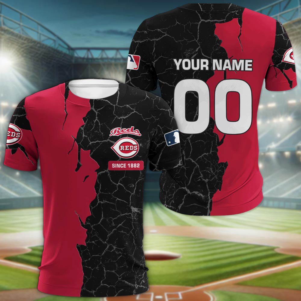 Cincinnati Reds 3d Cracked Design Personalized Apparel