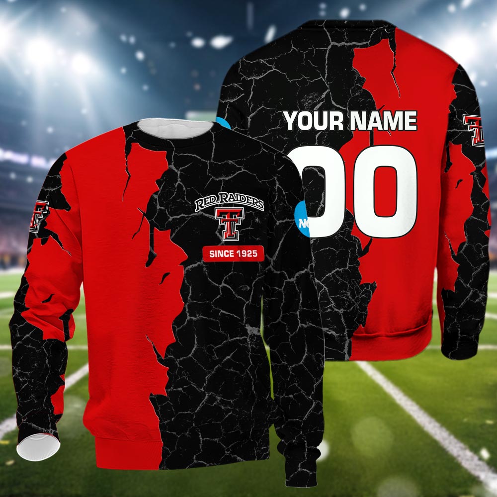 Texas Tech Red Raiders 3d Cracked Design Personalized Apparel