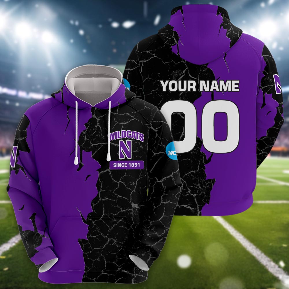 Northwestern Wildcats 3d Cracked Design Personalized Apparel