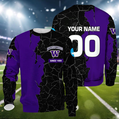 Washington Huskies 3d Cracked Design Personalized Apparel