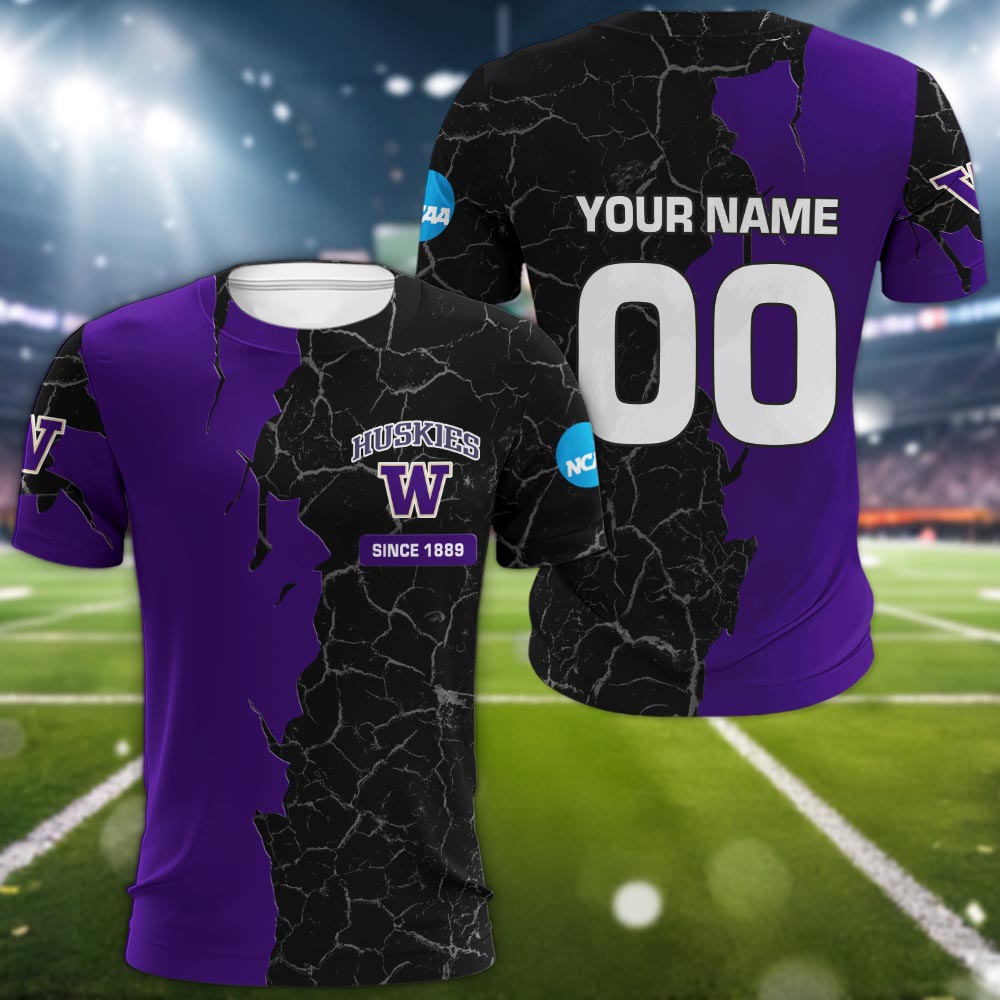 Washington Huskies 3d Cracked Design Personalized Apparel