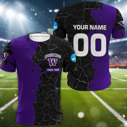 Washington Huskies 3d Cracked Design Personalized Apparel