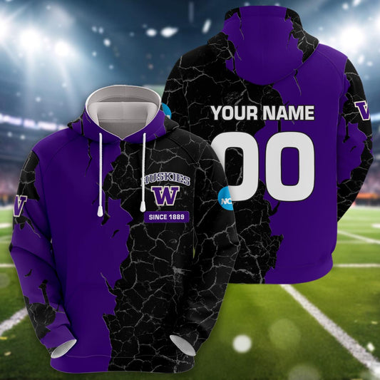 Washington Huskies 3d Cracked Design Personalized Apparel