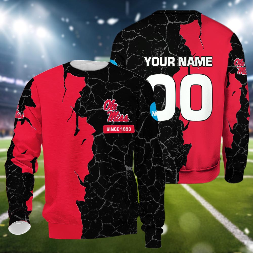 Ole Miss Rebels 3d Cracked Design Personalized Apparel