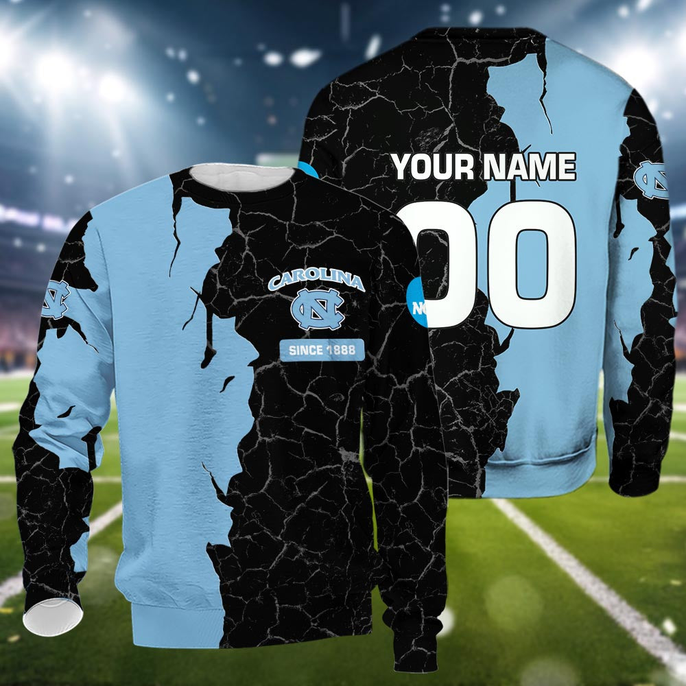 North Carolina Tar Heels 3d Cracked Design Personalized Apparel