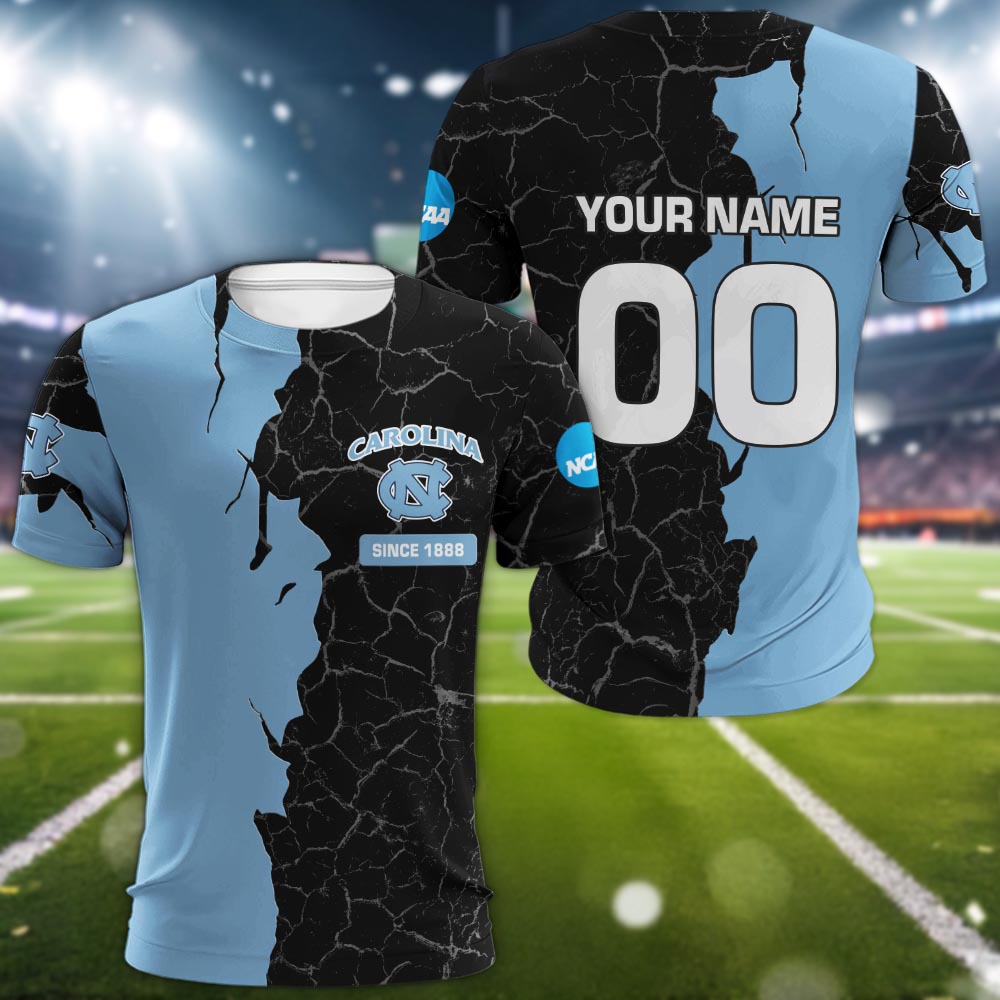 North Carolina Tar Heels 3d Cracked Design Personalized Apparel