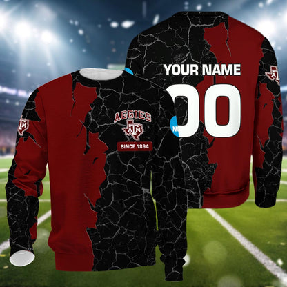 Texas A&m Aggies 3d Cracked Design Personalized Apparel