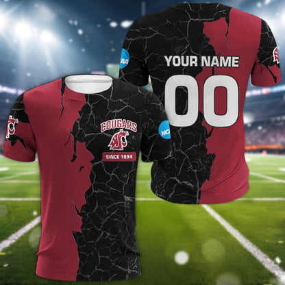 Washington State Cougars 3d Cracked Design Personalized Apparel