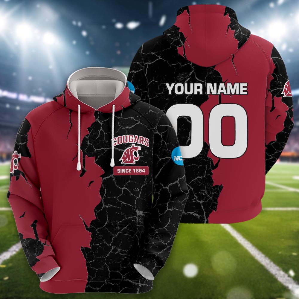 Washington State Cougars 3d Cracked Design Personalized Apparel